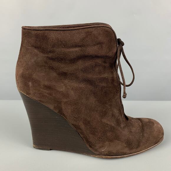 CHRISTIAN LOUBOUTIN Size 10 Brown Suede Wedge Boots - Picture 1 of 8